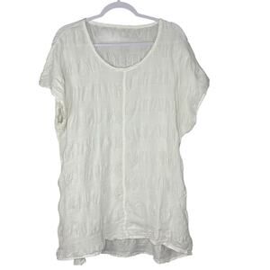 Flax Feather Tee Cap Sleeve Linen Cotton Blend Lagenlook Boho White Size L